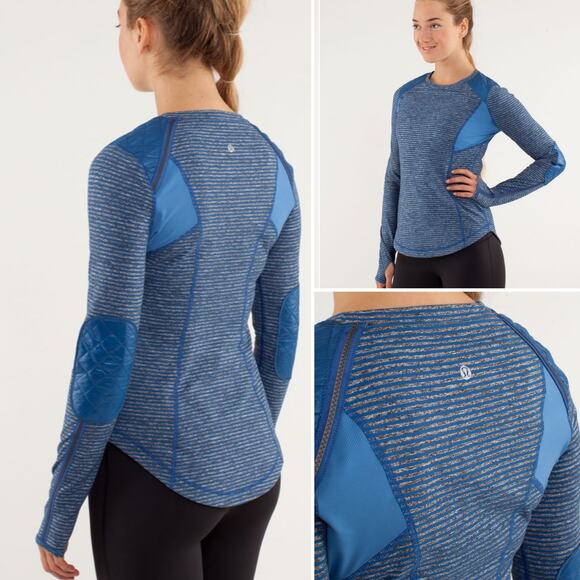 Lululemon Run Slope Stripe Limitless Blue Ice Queen Long Sleeve Shirt Size 4 - Picture 12 of 13